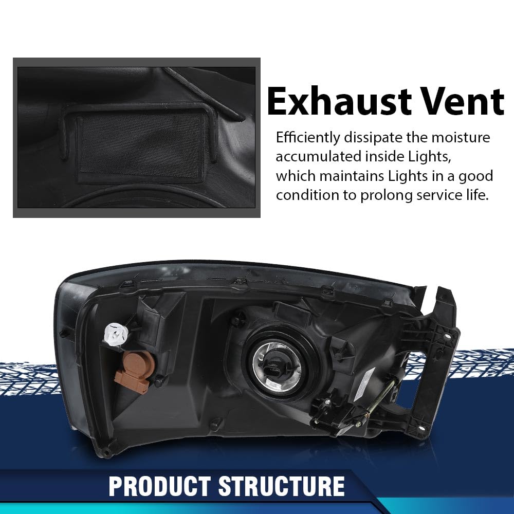 PIT66 Headlights Assembly Pair Fit Dodge Ram 1500 2006 2007 2008