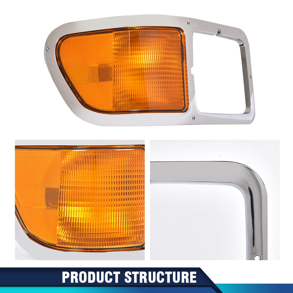 PIT66 Chrome Headlight Bezels Driver and Passenger Side with Bules Compatible with Ford F650 F750 2000-2015 FO2520196 FO2521196 YC3Z13201AA YC3Z13200AA