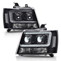PIT66 LED Tube Dual Projector Headlight Assembly Compatible with 2007-2013 Chevy Avalanche Suburban 2500/2007-2014 Tahoe Suburban 1500 Headlamps Front Lights Smoke Lens Chrome Housing Clear Reflector