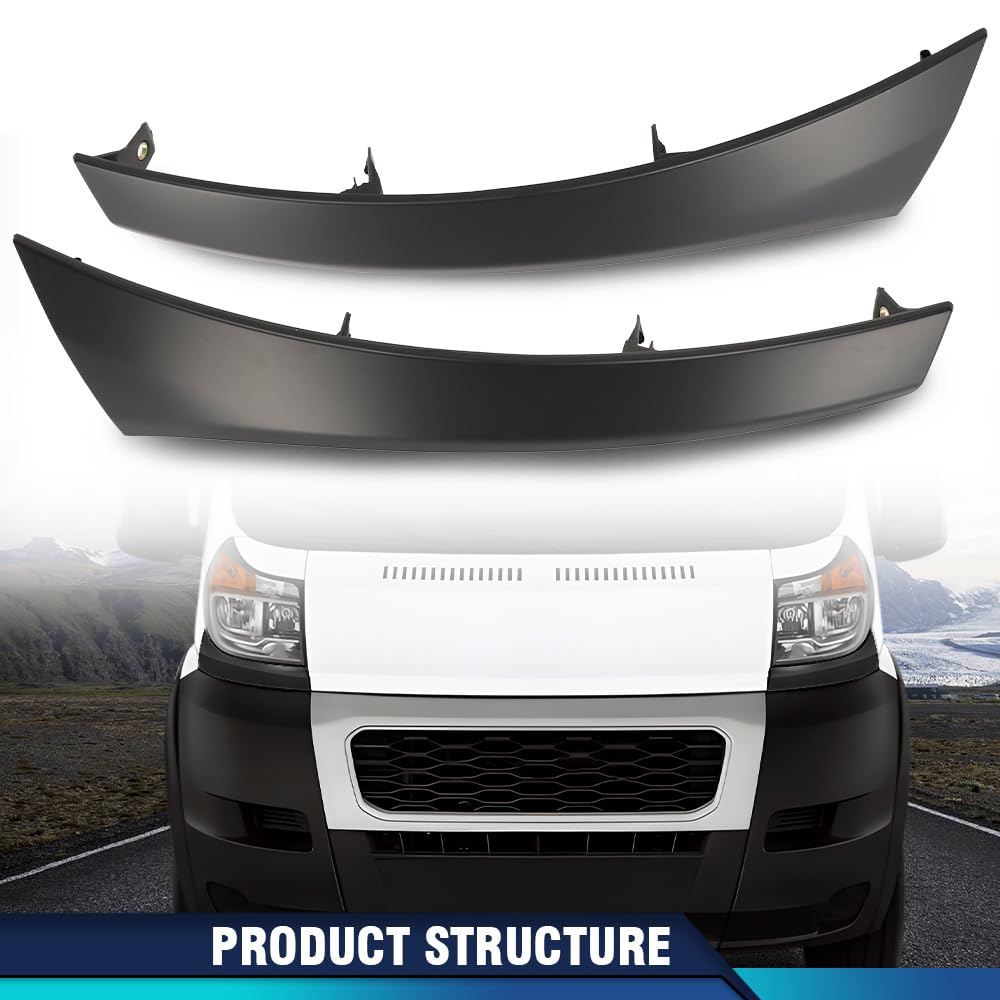 PIT66 Headlight Fillers for Ram ProMaster 1500/2500/3500 Base 2014-2022, Black, Polypropylene, Driver and Passenger Side, Front Upper