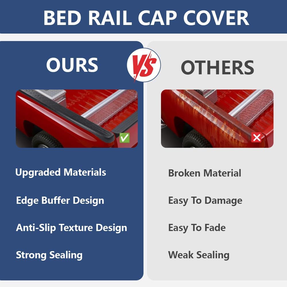 PIT66 6'6" 2PCS Truck Bed Rail Caps W/o Hole Fit Chevy Silverado 2007-2014