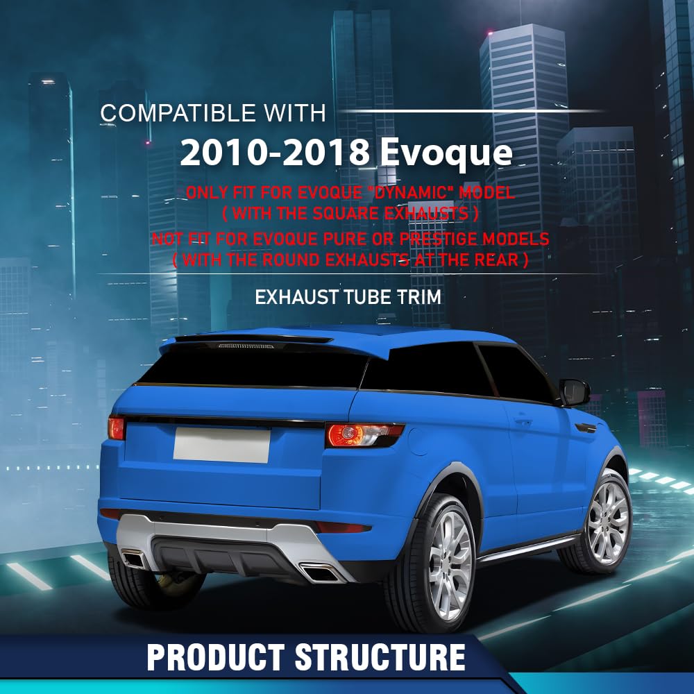 PIT66 Rear Bumper Exhaust Tube Trim Pair Compatible with Land Rover Range Rover Evoque 2010-2018, Only Fit Dynamic Model (With Square Exhausts) LR027872, LR027871 Silver