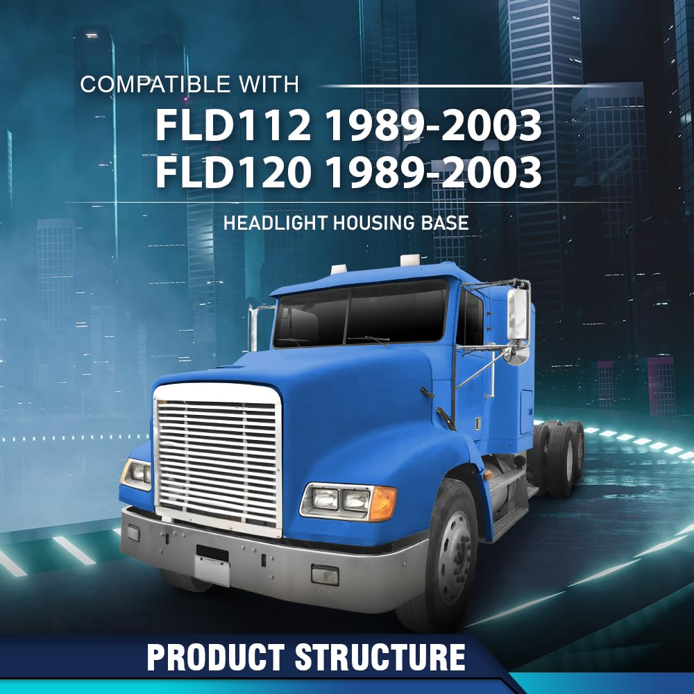 PIT66 Headlight Housing Base Pair Compatible with Freightliner FLD 112 120 Truck 1989-2003 A0615605002, A0615605003 Black