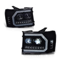 PIT66 LED DRL Tube Projector Headlights Assembly Headlamp Compatible with GMC Sierra 1500 2007-2013/Fit Sierra 2500HD 3500HD 2007-2014 (Not Fit Classic models) Smoky Lens Black Housing Clear Reflector