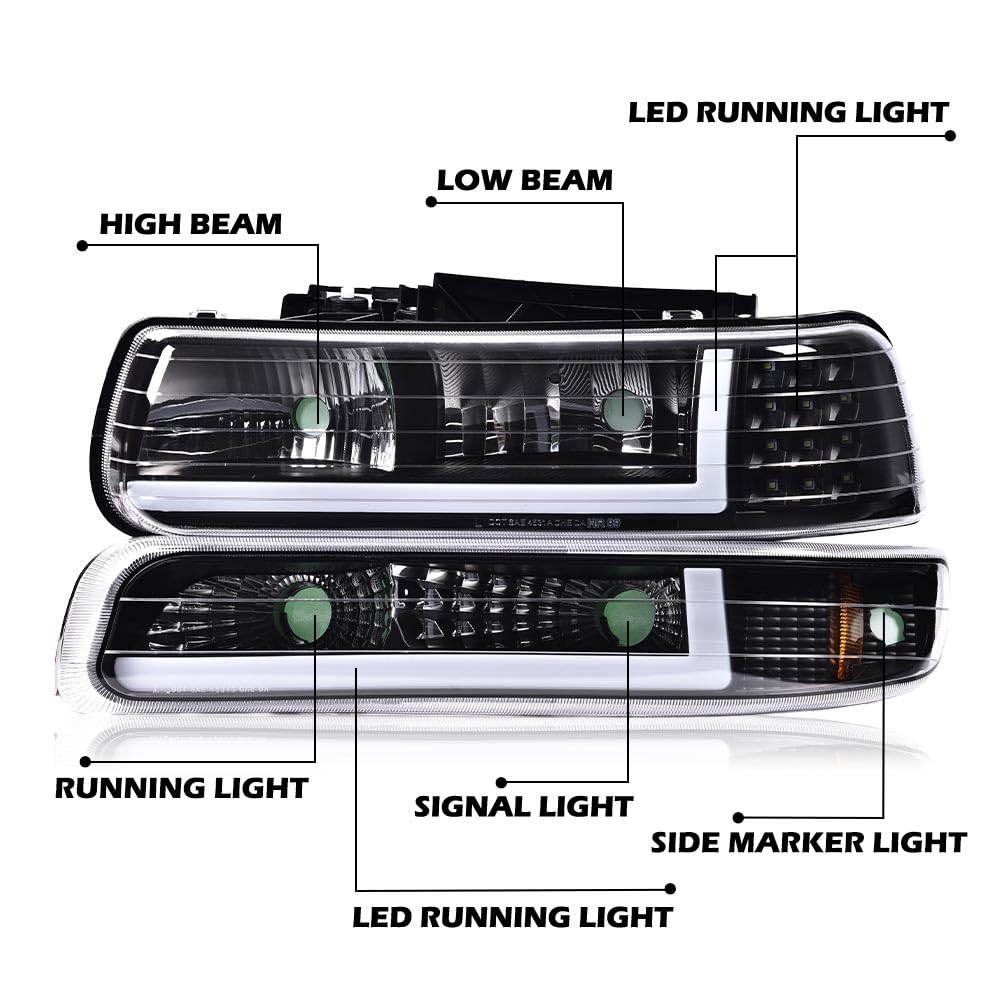 PIT66 LED DRL Headlights Fit 1999-2002 Chevy Silverado 1500/2500/3500 HD