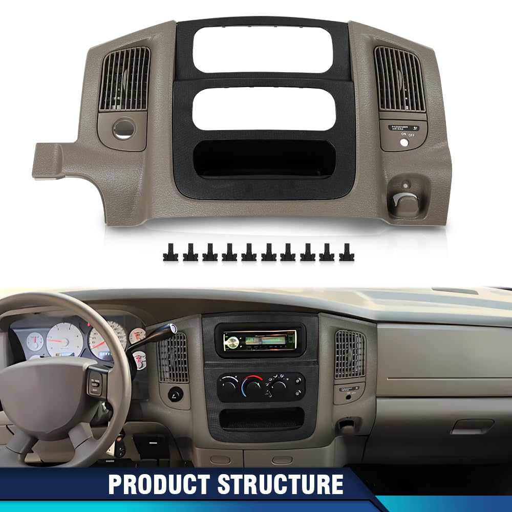 PIT66 Dash Radio Bezel Trim Fit Dodge Ram 1500 2500 3500 2002-2005, Beige