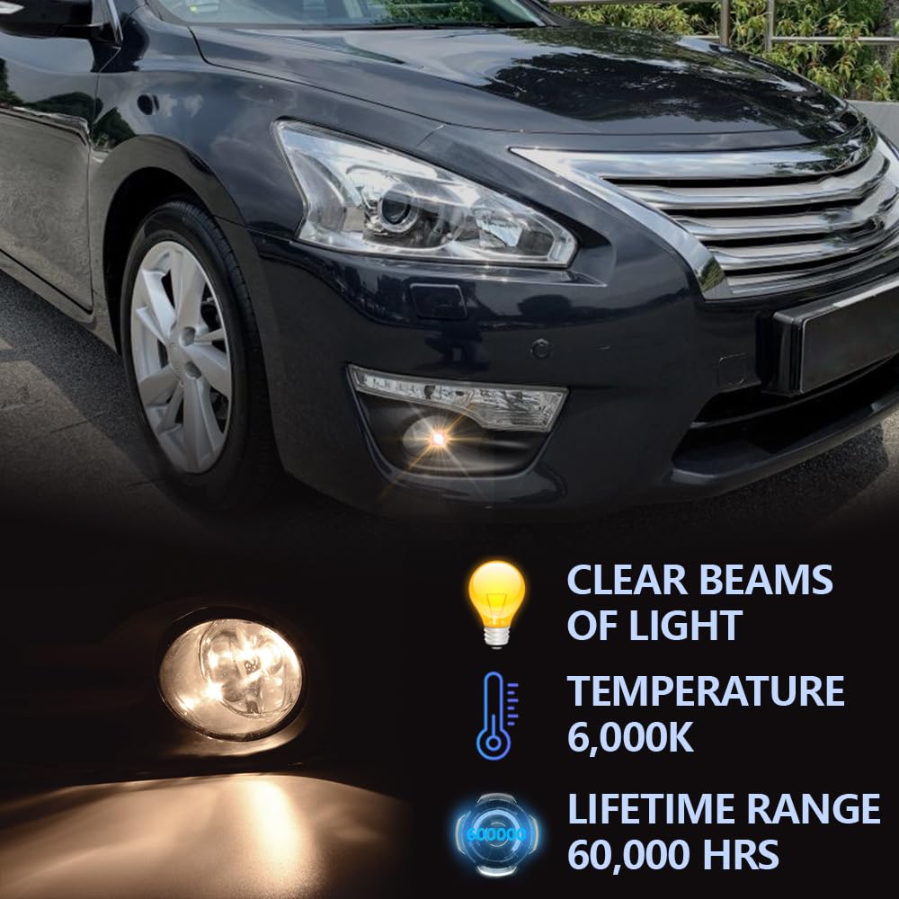 PIT66 Front Bumper Fog Lights, Compatible with 2013-2015 Nissan Altima Bezel Switch+Harness Clear Lens Fog Lamp Accessories, neblineros para autos delantero, faros antiniebla