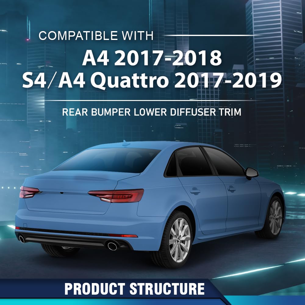 PIT66 Rear Bumper Molding Lower Diffuser Fit Audi S4 A4 Quattro 2017-2019
