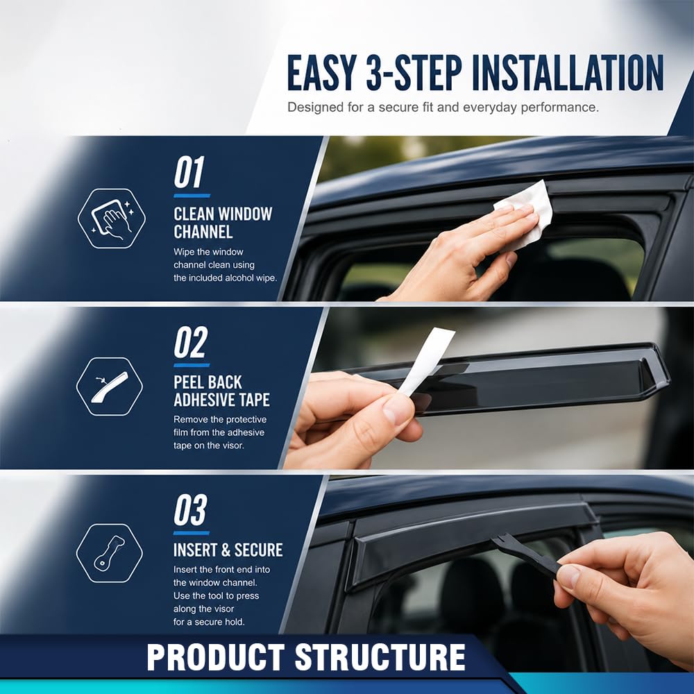 PIT66 in-Channel Window Visors Rain Guards PC Somke 4PCS