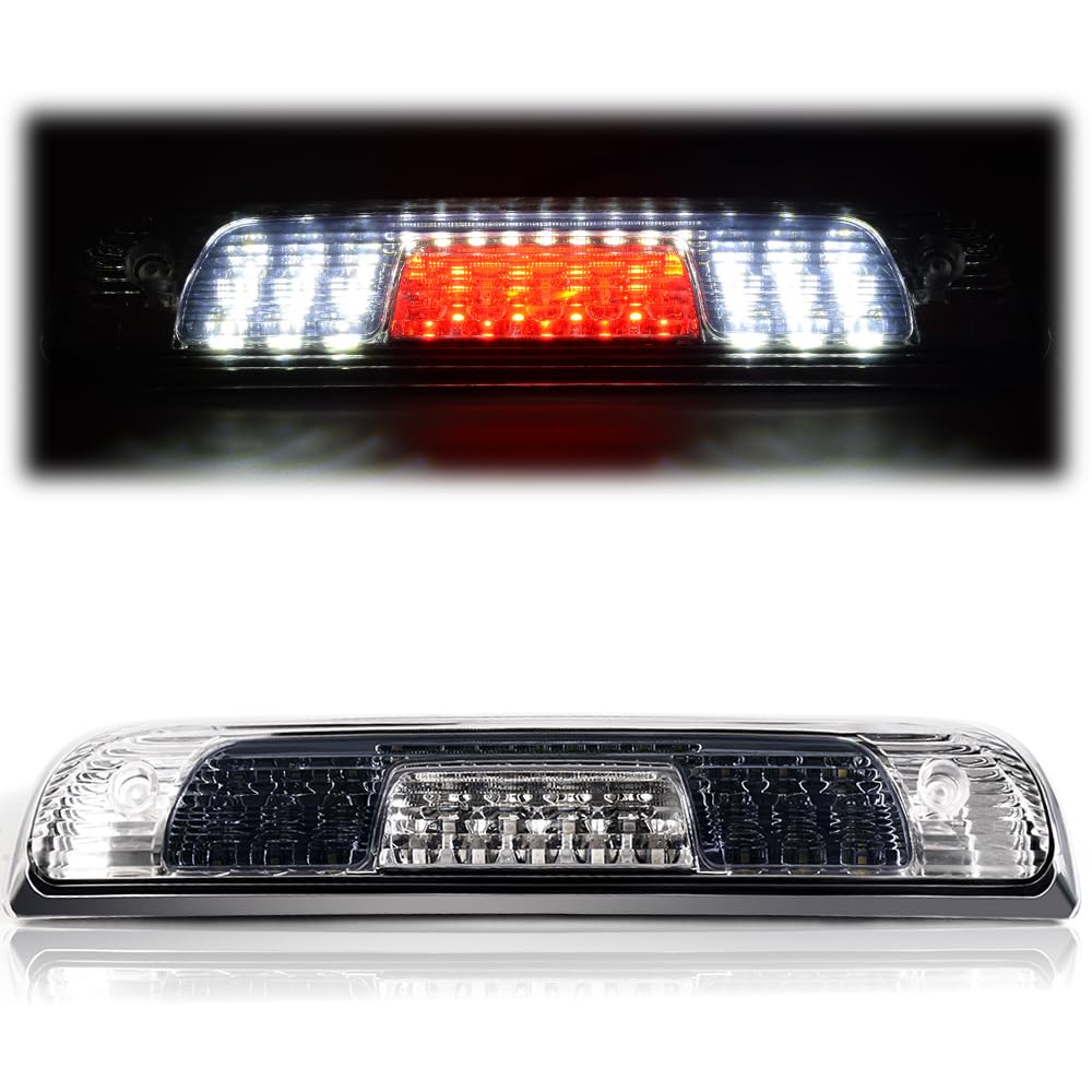 PIT66 LED 3rd Brake Light, Compatible with 14-18 Chevy Silverado 1500 2500HD 3500 3500HD/14-18 GMC Sierra 1500 2500HD Third Brake Stop Lamp Light Clear&Smoke Lens Chrome Housing