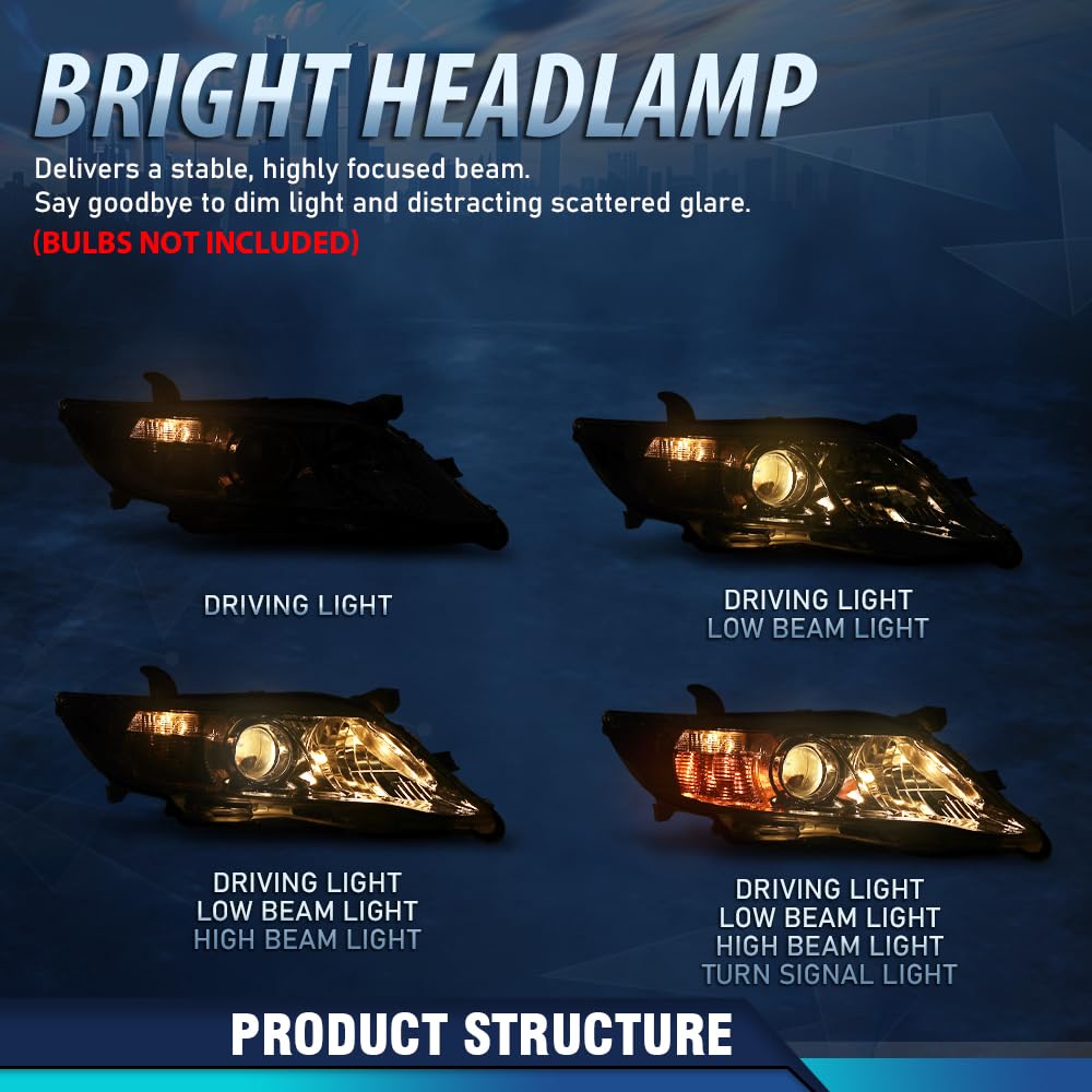 PIT66 Headlight Assembly Pair PC Clear Lens Fit Toyota Camry 2010-2011