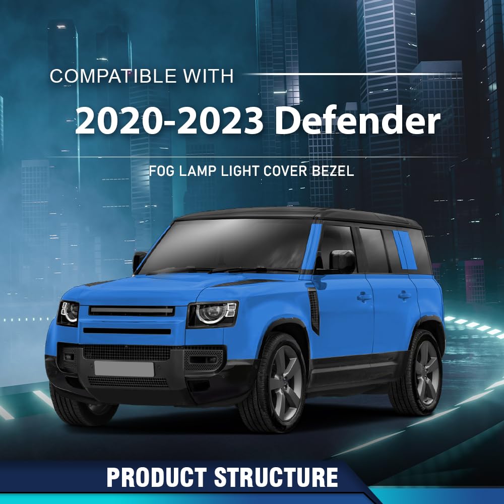 PIT66 Front Fog Light Lamp Cover Pair Compatible with Land Rover Defender 90 110 130 2020-2023 LR129432, LR129431 Glossy Black