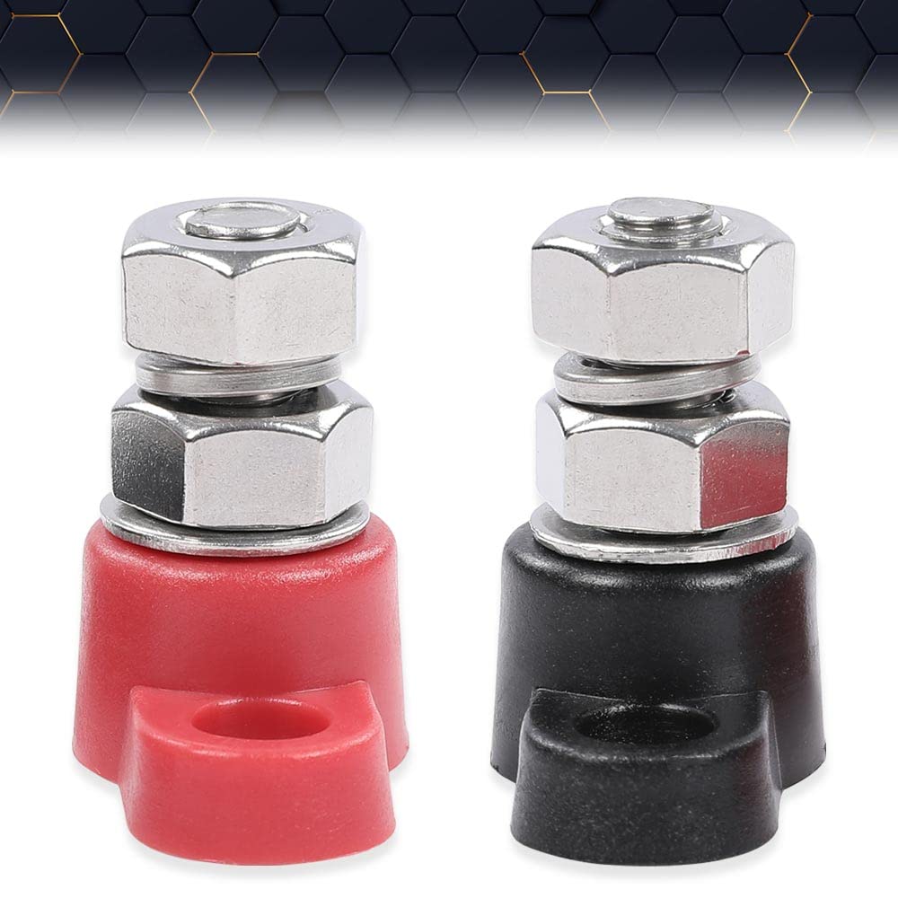 PIT66 Red & Black Junction Block Power Post Set Insulated Terminal Stud3/8