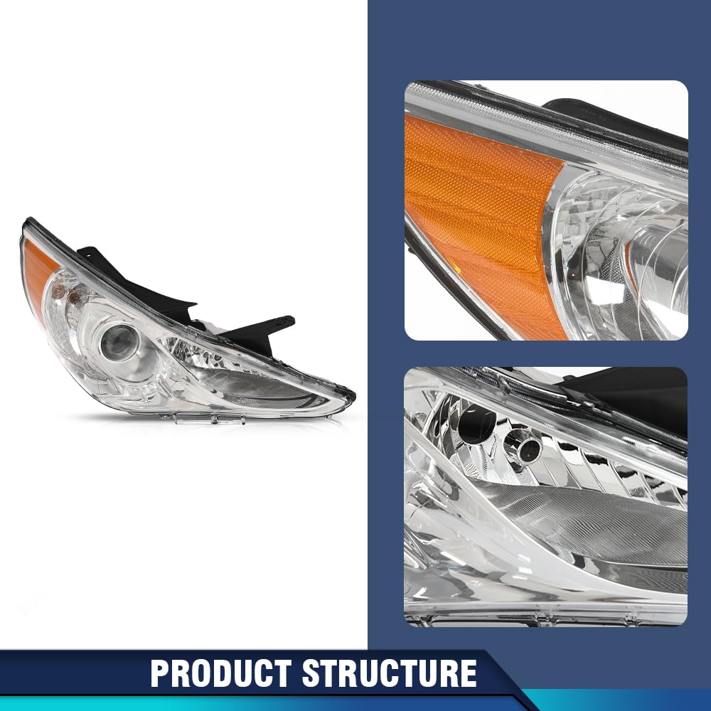 PIT66 Headlights Assembly Pair Fit 2011-2014 Hyundai Sonata