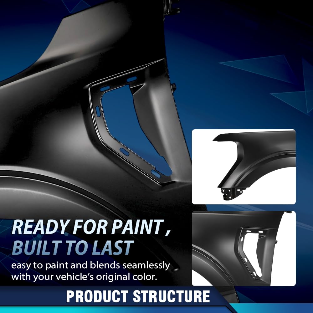 PIT66 Front Fender Left Driver Side Compatible with Ford F150 2021 2022 2023 FO1240337, ML3Z16006A-PFM Black