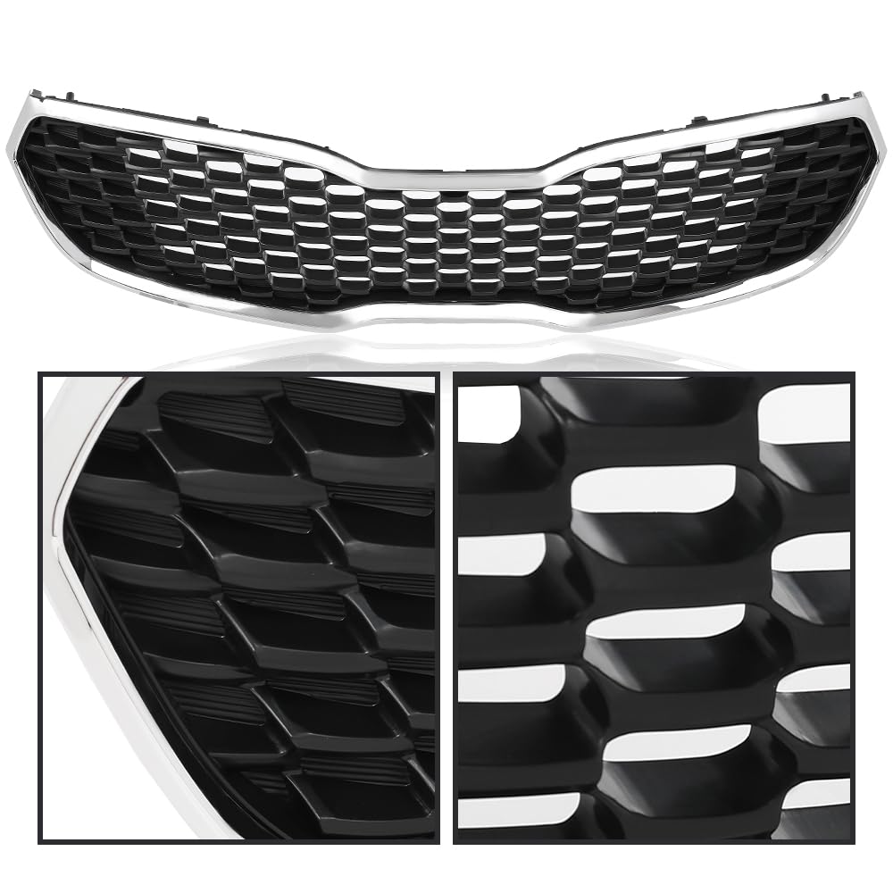 PIT66 Front Upper Grille Fit Kia Forte SX/EX/LX 2014-2016 Chrome & Black