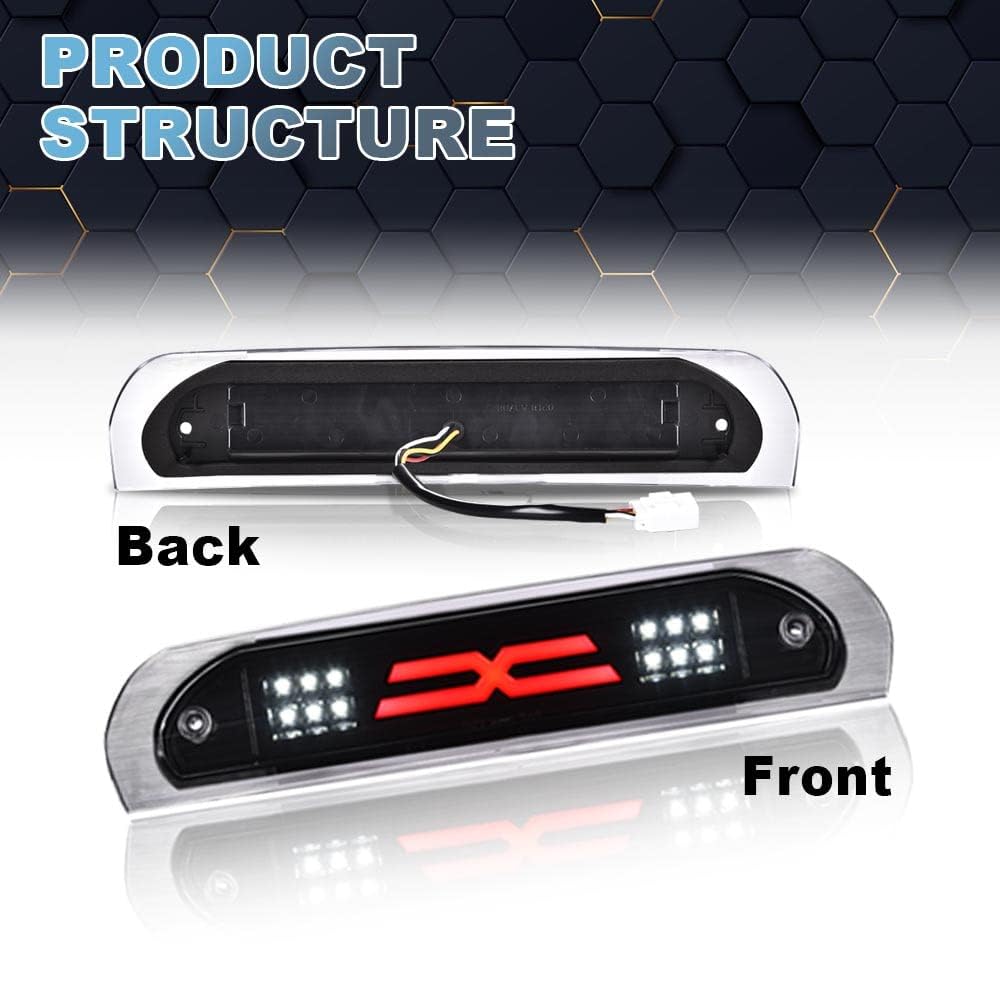 PIT66 LED 3rd Third Brake Light Compatible with Dodge Ram 1500 2002-2008/Compatible with Dodge Ram 2500 3500 2003-2009 High Mount Light Brake Light Cargo Clear Lens Black Housing