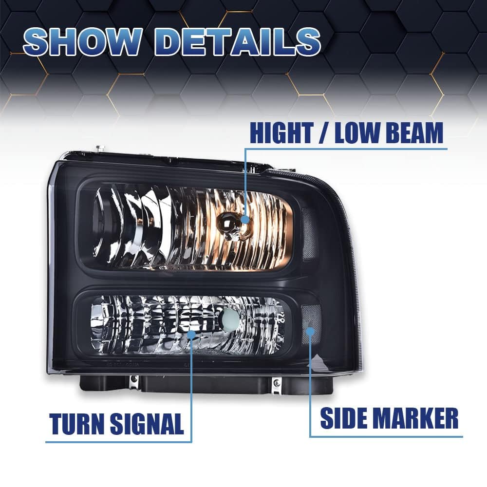 PIT66 Headlights Assembly Fit 1999-2004 Ford F250 F350 F450 F550 Super Duty