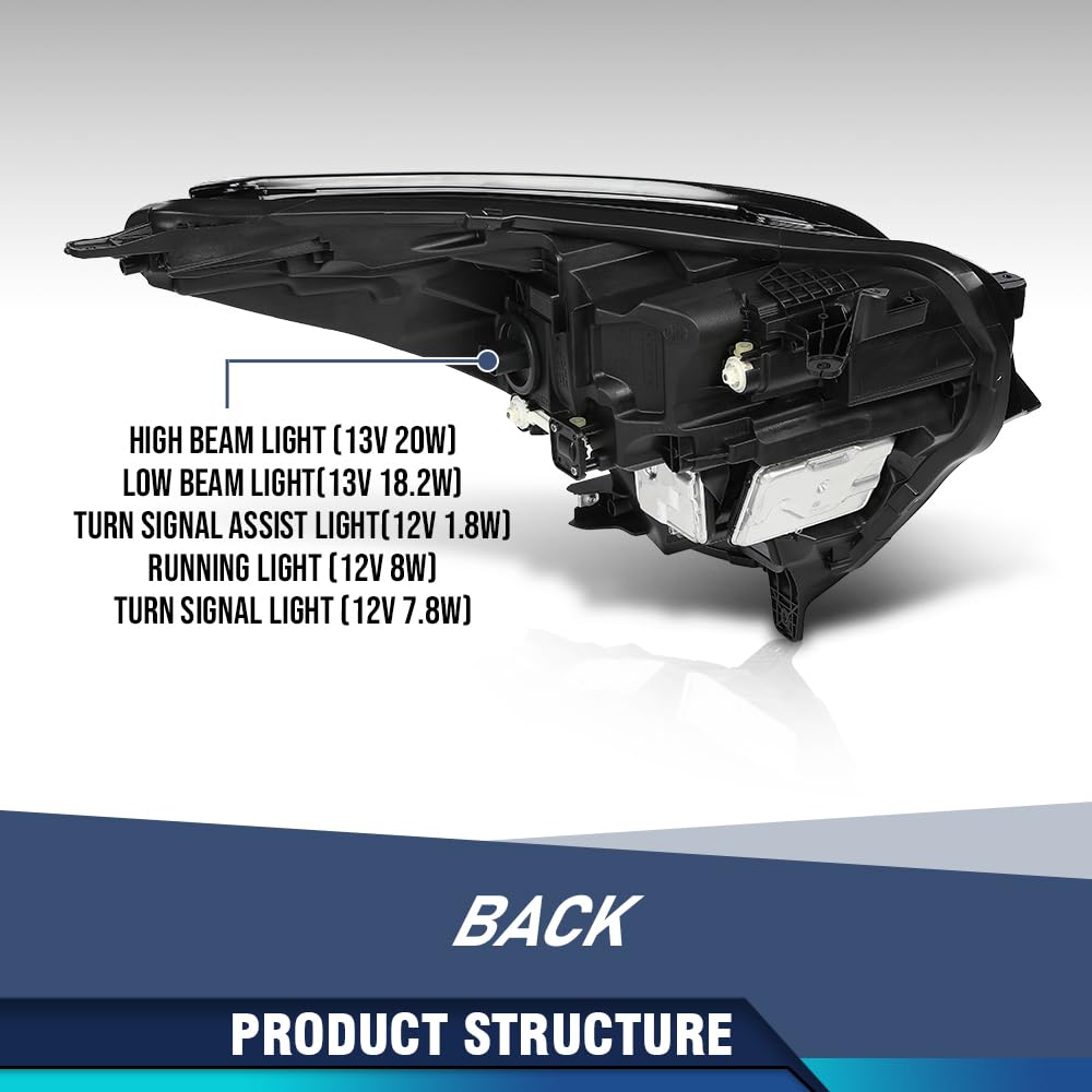 PIT66 Front Left Driver Side LED Headlight Assembly Headlamp 1 Pc Compatible with Cadillac XT5 2020 2021 2022 2023 84849607 Black