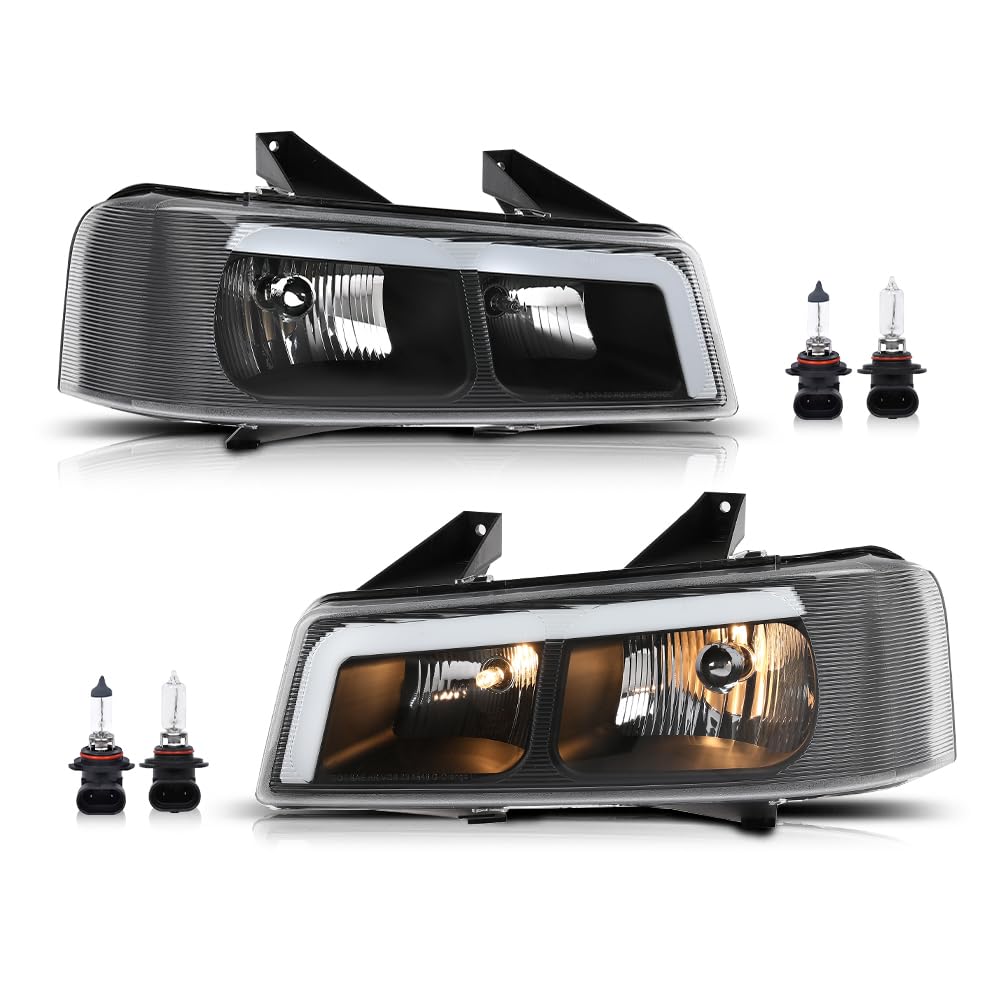 PIT66 LED Headlights Assembly w/Bulbs Pair Compatible with Chevy Express GMC Savana 1500 2003-2014/ Fit GMC Savana 2500 3500 2003-2023 Clear Lens Black Housing Front Headlamps