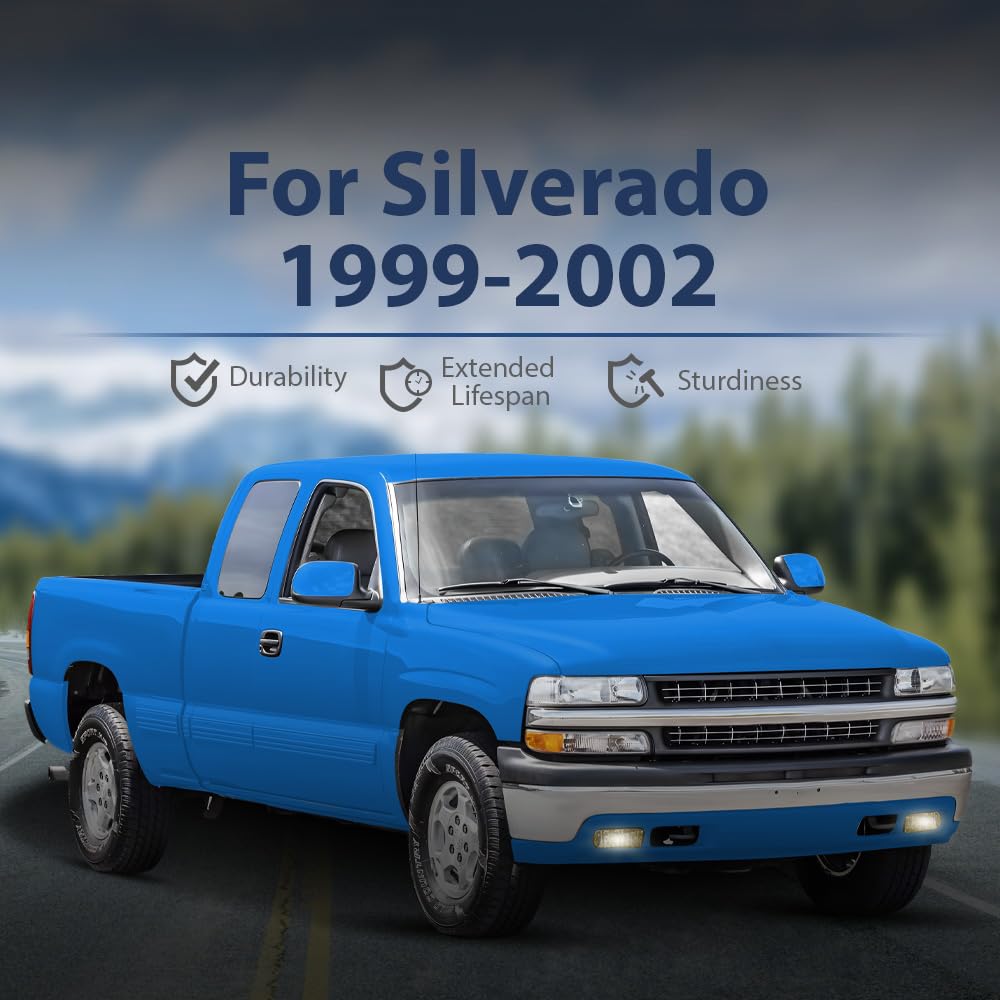 PIT66 Fog Lights, Compatible With Chevy Silverado 1500 2500 1999-2002/Fit Silverado 1500HD 2500HD 3500 2001-2002 /Fit Tahoe Suburban 1500 2500 2000-2006 Fog Light Assembly Left/Right Yellow Lens
