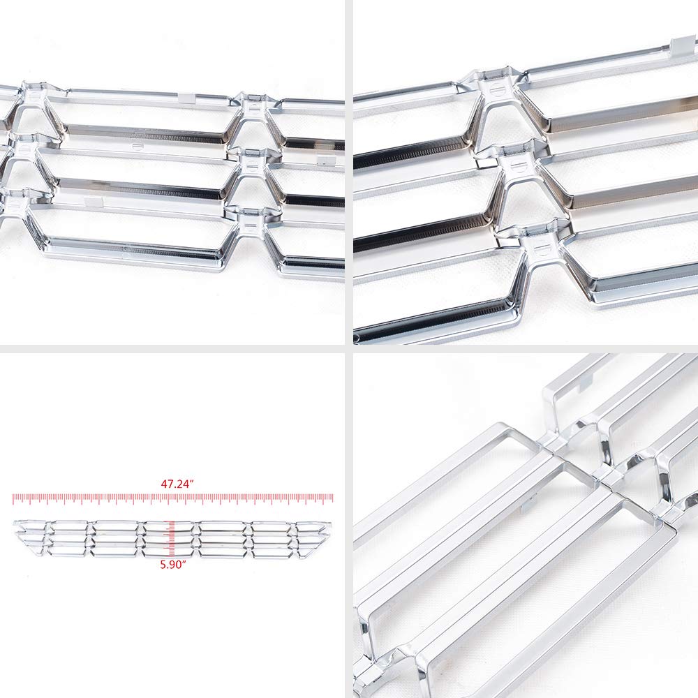 PIT66 1Pc Chrome Lower Bumper Grille Skin Guard Snap On Insert Compatible with Chevy 2016-2018 Silverado 1500 Grill