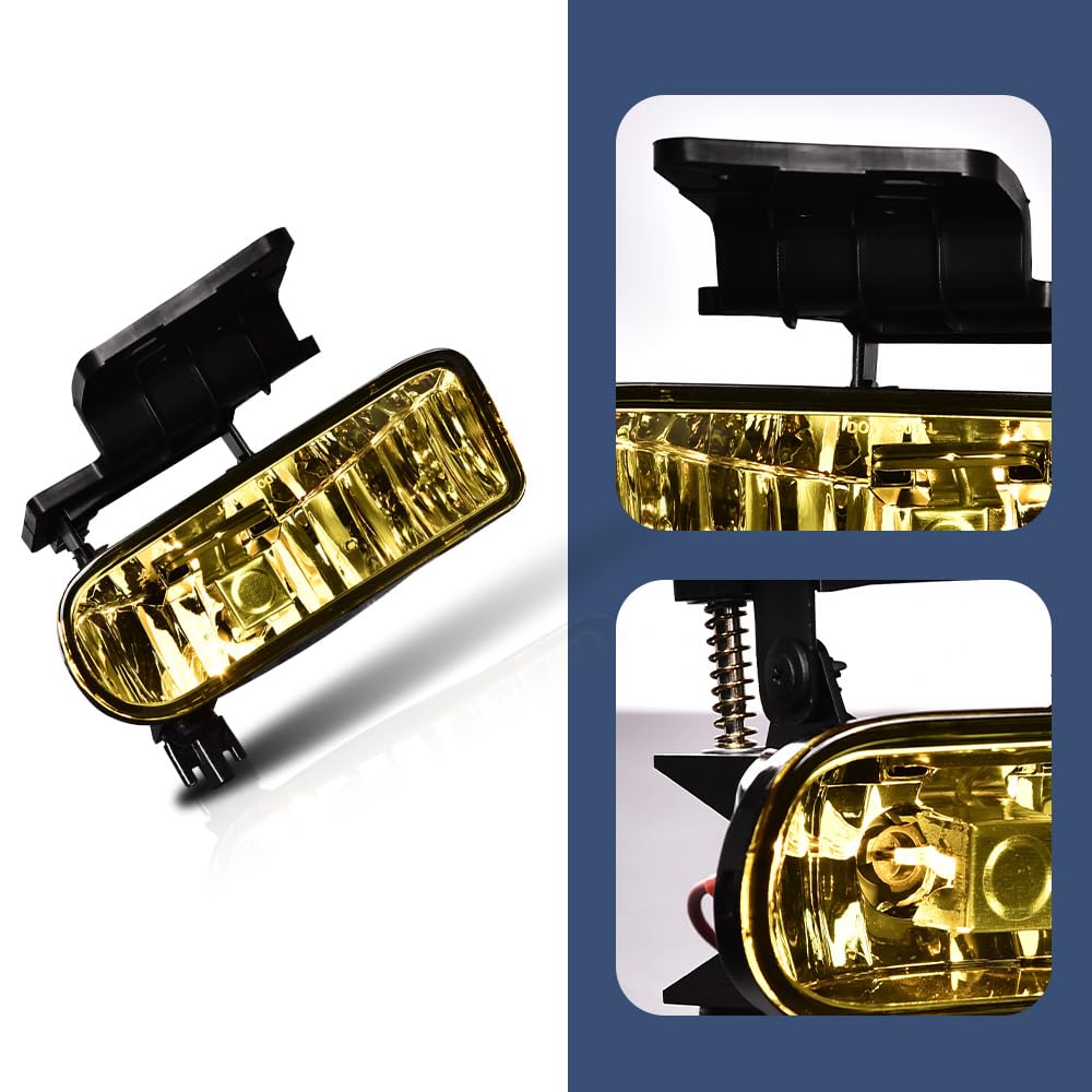PIT66 Fog Lights, Compatible With Chevy Silverado 1500 2500 1999-2002/Fit Silverado 1500HD 2500HD 3500 2001-2002 /Fit Tahoe Suburban 1500 2500 2000-2006 Fog Light Assembly Left/Right Yellow Lens