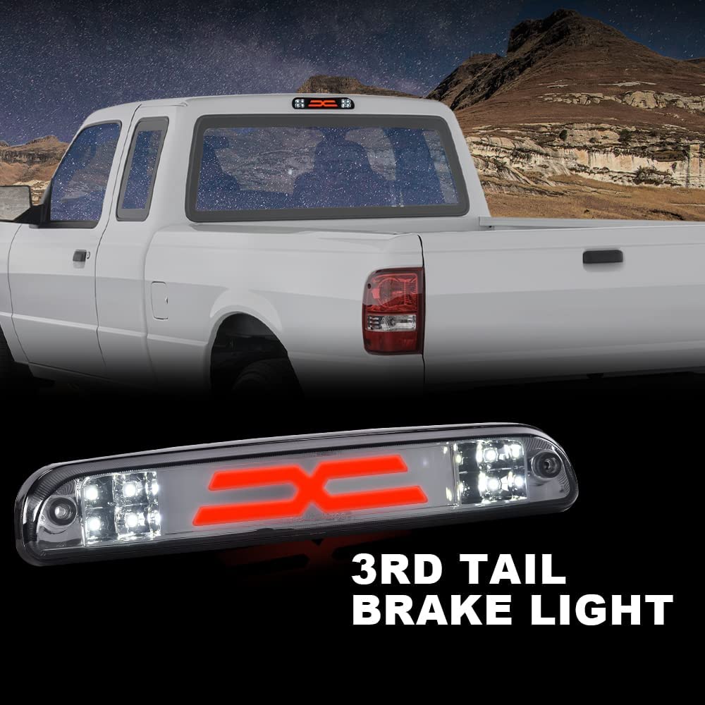 PIT66 LED 3rd Third Brake Light Compatible with Ford F250 F350 F450 F550 Super Duty 1999-2016/Compatible with Ford Ranger 1993-2011 Third Brake Stop Lamp Smoky Lens Chrome Housing