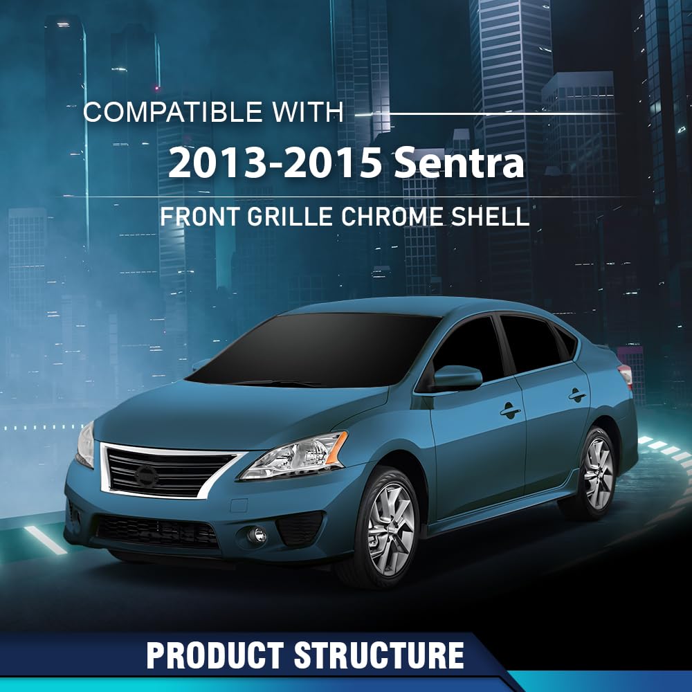 PIT66 Grille w/Black Insert Fit Nissan Sentra 2013-2015 Chrome Shell