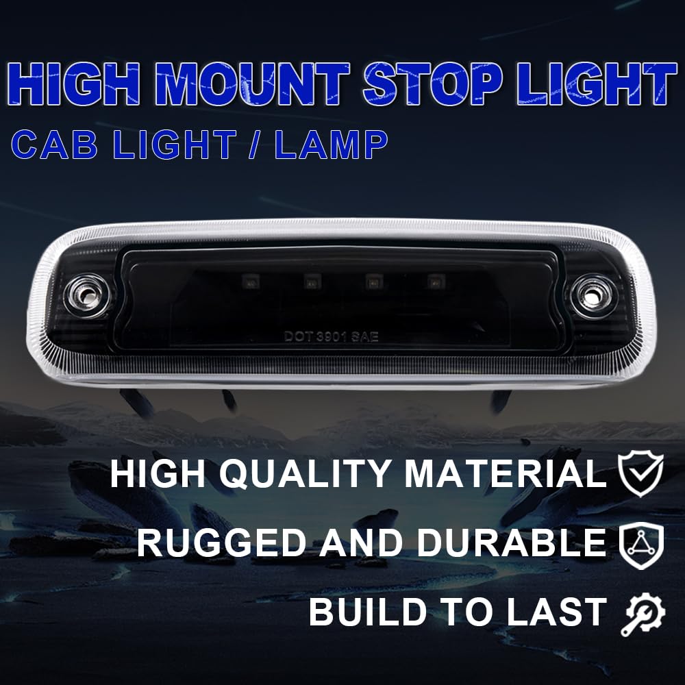 PIT66 LED 3rd Brake Light, Compatible with 97-01 Jeep Cherokee Rear Roof Tail Cargo Lamps Clear Lens Black Housing