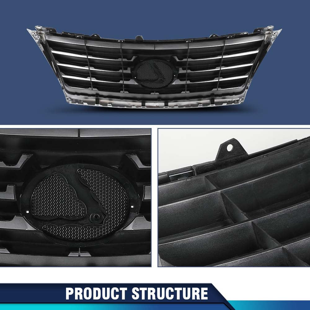 PIT66 Front Bumper Upper Grille & Chrome Molding Trim Fit ES350 2010-2012