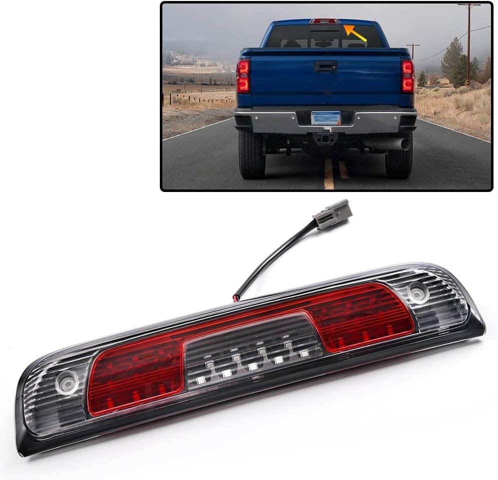 PIT66 LED 3rd Brake Light, Compatible with 14-18 Chevy Silverado 1500 2500HD 3500 3500HD/14-18 GMC Sierra 1500 2500HD Third Brake Stop Lamp Light Clear&Red Lens Black Housing