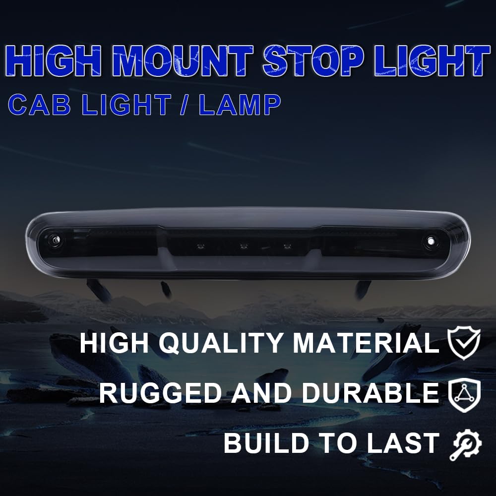 PIT66 LED 3rd Brake Light, Compatible with 07-13 Chevry Silverado/GMC Sierra 1500/2500 / 3500 High Center Mount Third Lamp Assembly Smoke Lens Black Housing