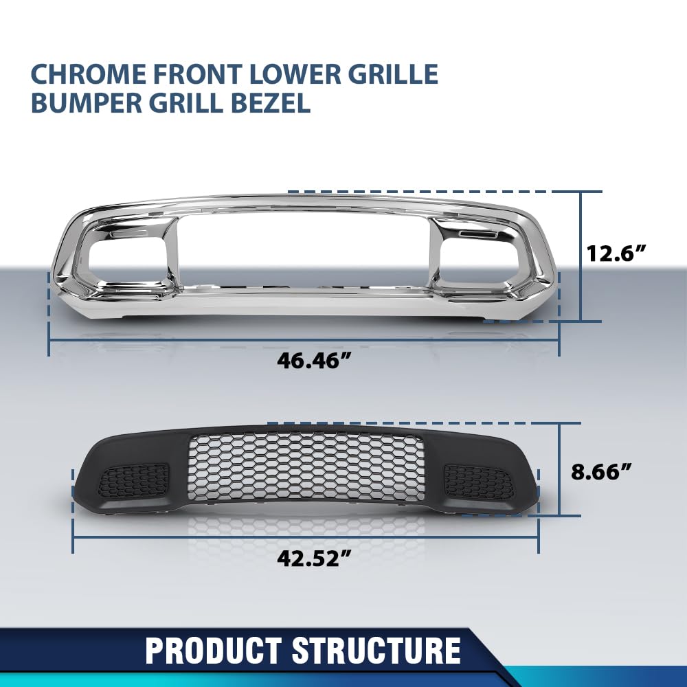 PIT66 Front Lower Grille & Chrome Bumper Grill Fit Grand Cherokee 2017-2022