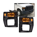 PIT66 Headlight Trim Bezel with Parking Turn Signal Light,Compatible with 08-14 Ford E150 E250/08-19 E350 Super Duty Headlamps Trim Bezel Pair Set
