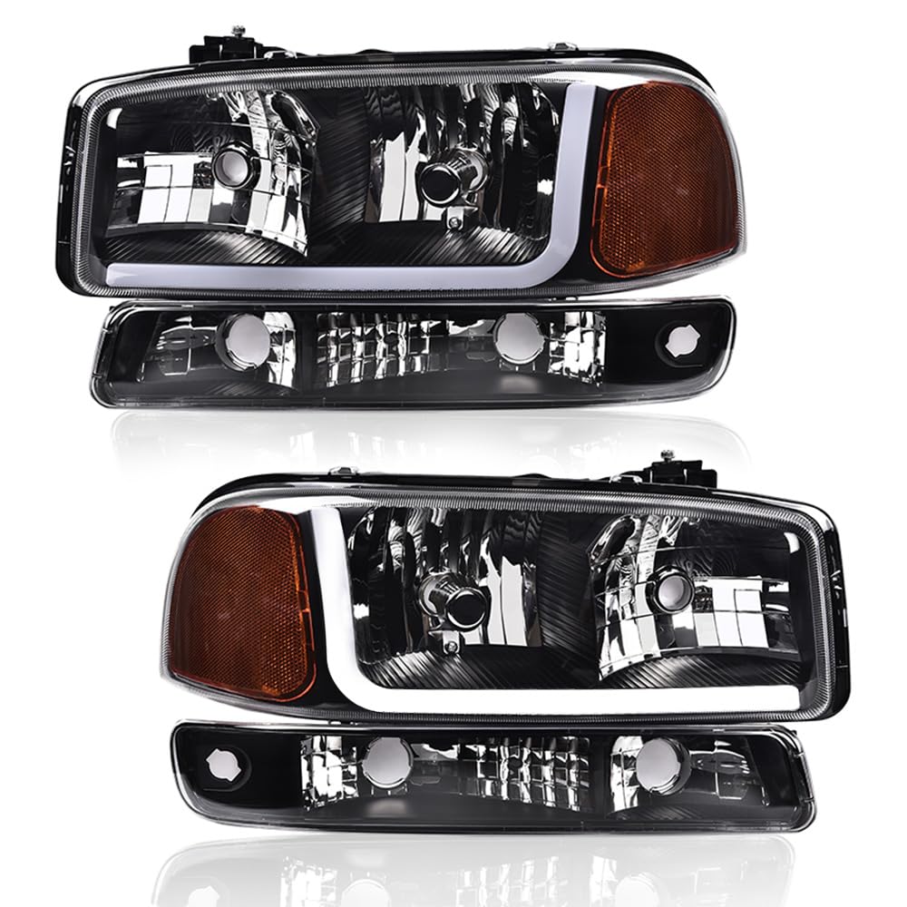 PIT66 LED DRL Headlights Assembly Fit 1999-2007 GMC Sierra, 00-06 Yukon