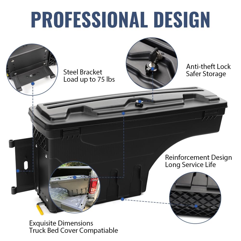 PIT66 Lockable Truck Bed Storage Box Fit Ford F250 F350 2017-2023 Left