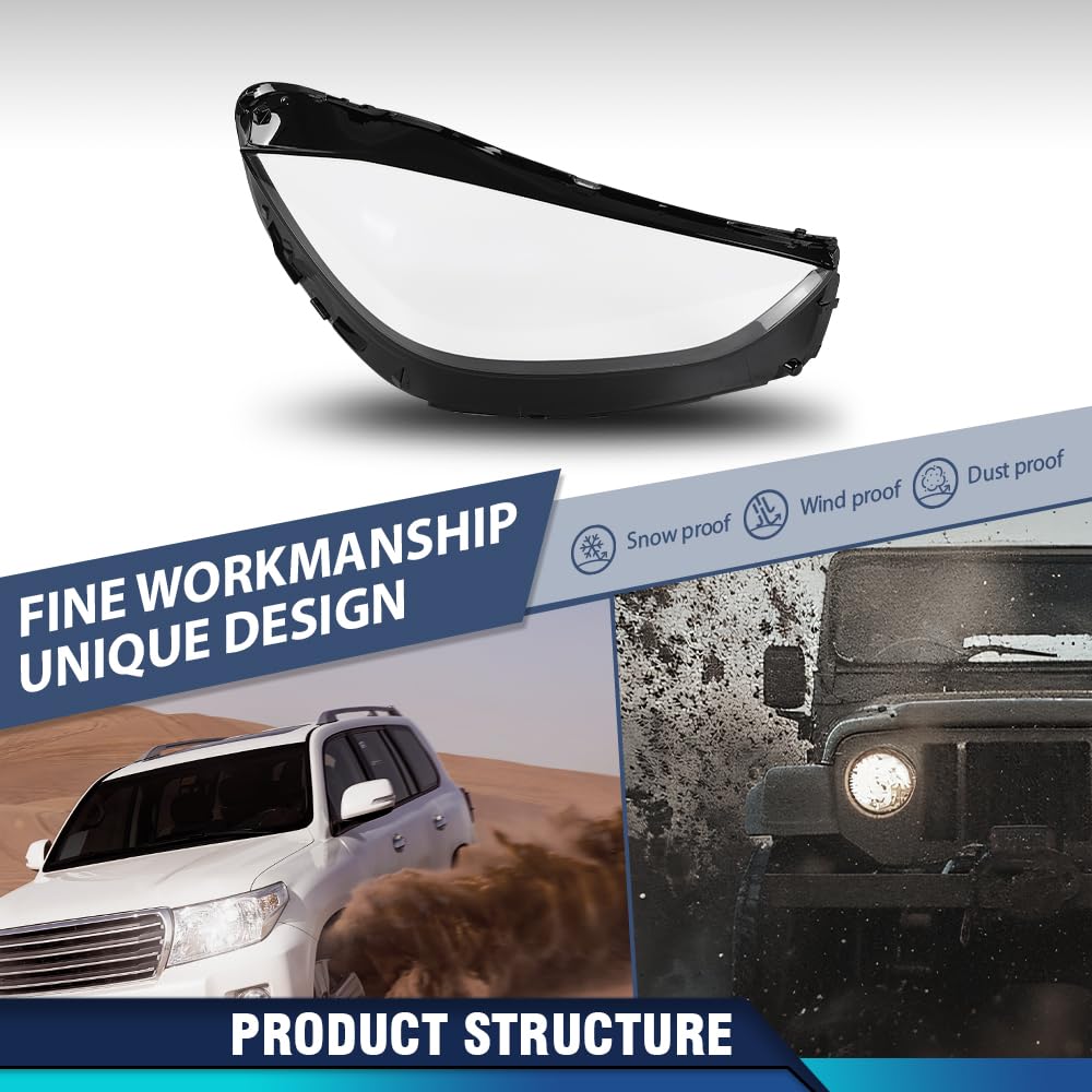 PIT66 Headlight Lens Cover Right Side Compatible with Benz C300 4Matic Convertible/Coupe 2-Door/Sedan 4-Door 2.0L 2022 2023 A2069063003 Front Headlamp Lens Cover Clear