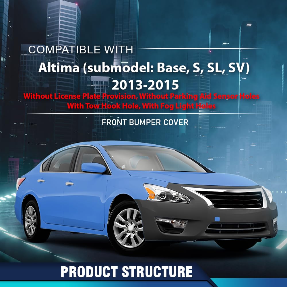 PIT66 Front Bumper Cover w/Fog Holes Fit Nissan Altima Sedan 2013‑2015