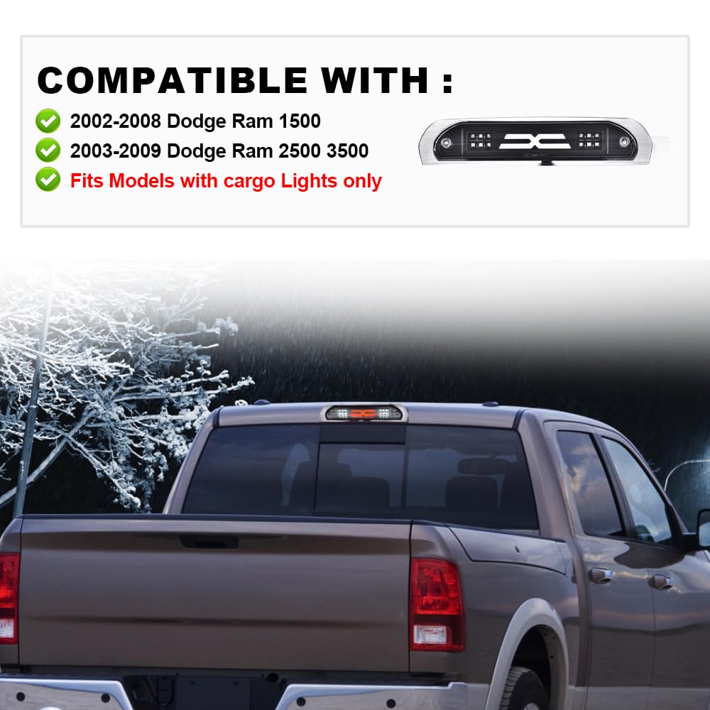 PIT66 LED 3rd Brake Light Fit 02-08 Dodge Ram 1500 Chrome Housing