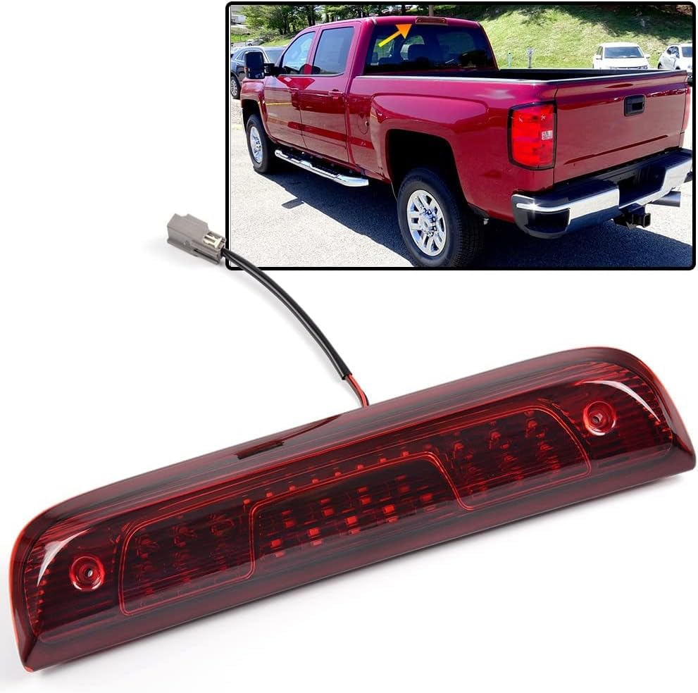 PIT66 LED 3rd Brake Light, Compatible with 14-18 Chevy Silverado 1500 2500HD 3500 3500HD/14-18 GMC Sierra 1500 2500HD Third Brake Stop Lamp Light Red Lens Black Housing