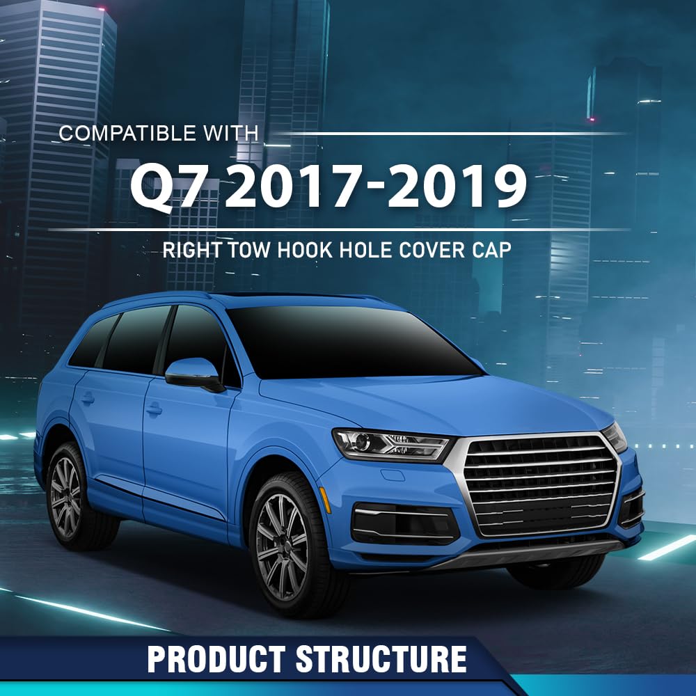 PIT66 Front Bumper Tow Hook Hole Cover Cap Right Side Compatible with Audi Q7 2017-2019 4M0807241B4W3 PP Plastic