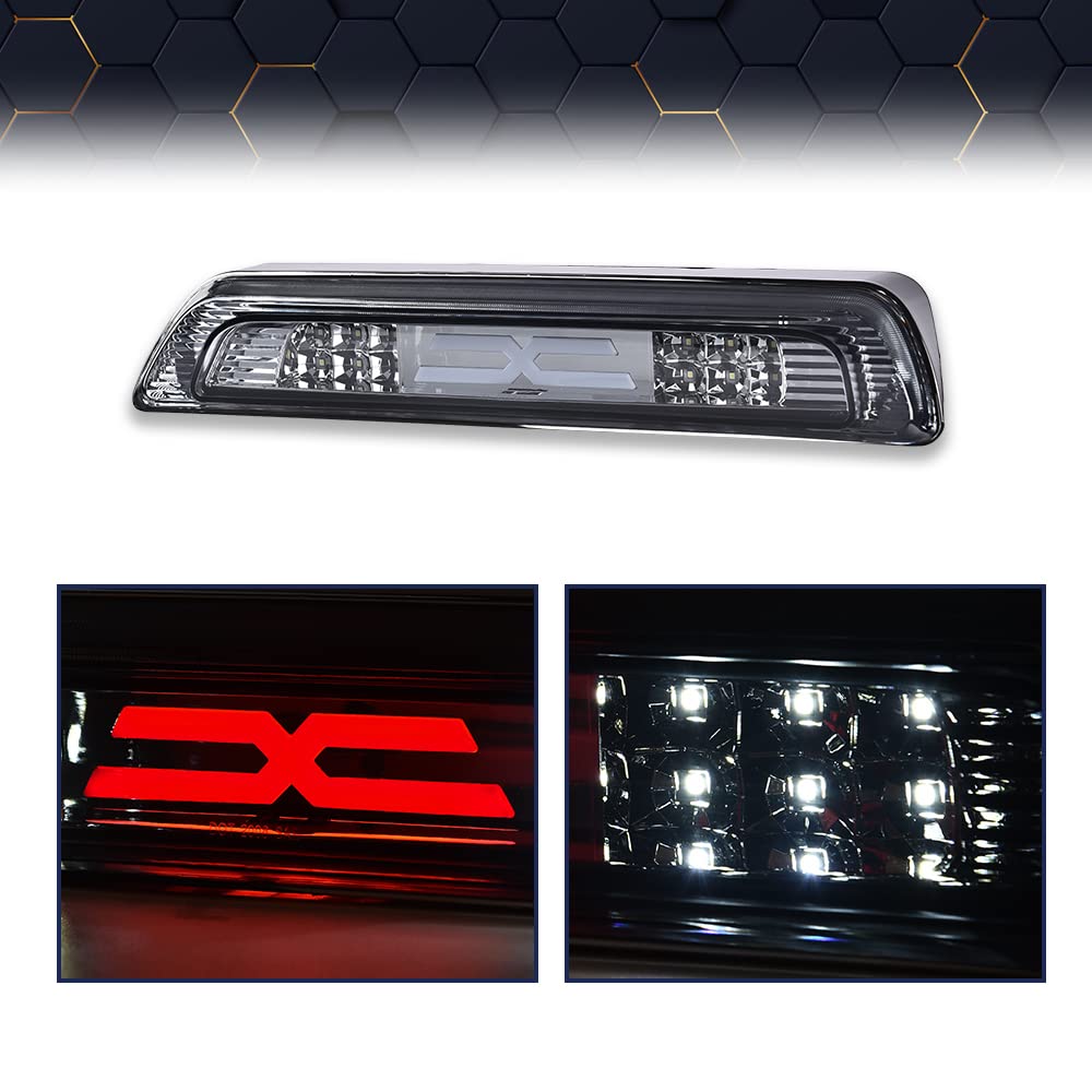 PIT66 LED 3rd Brake Light, Compatible with 2007-2018 Toyota Tundra High Mount LED 3rd Thrid Tail Cargo Brake Light Smoky Lens Chrome Housing
