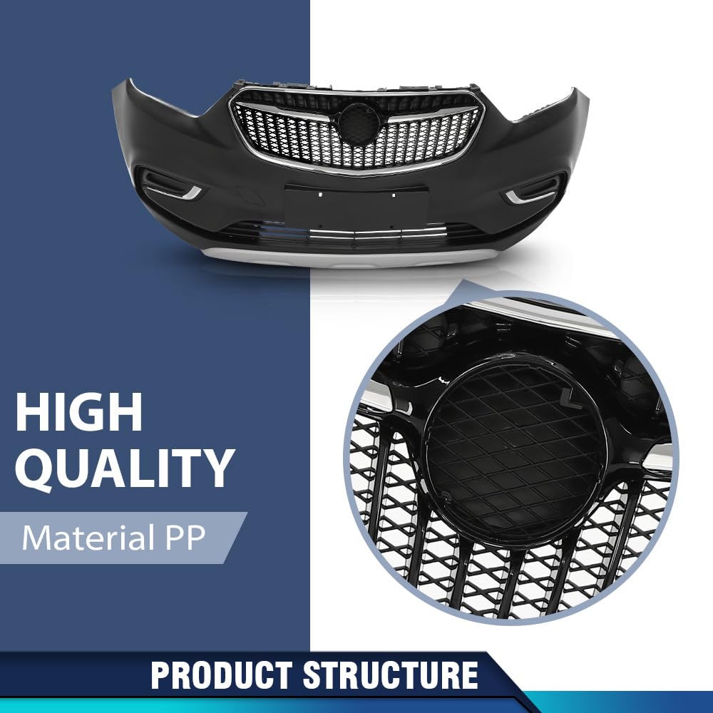 PIT66 Front Bumper Cover Grille Set Fit Buick Encore 2017-2021 Black