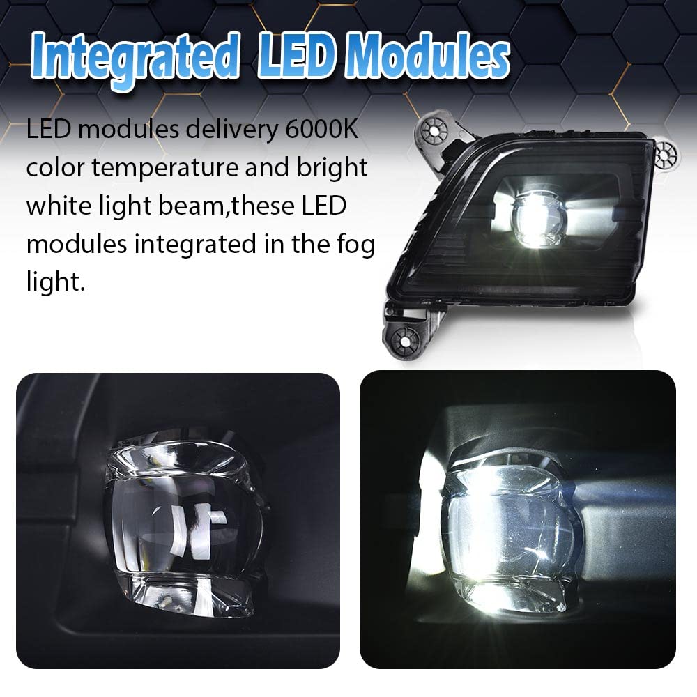 PIT66 LED Fog Lights, Compatible with 2019-2022 New Generation Chevy Silverado 1500 without RPO Code U12 Without Harness Smoky Lens Black Housing #84125494#84962680