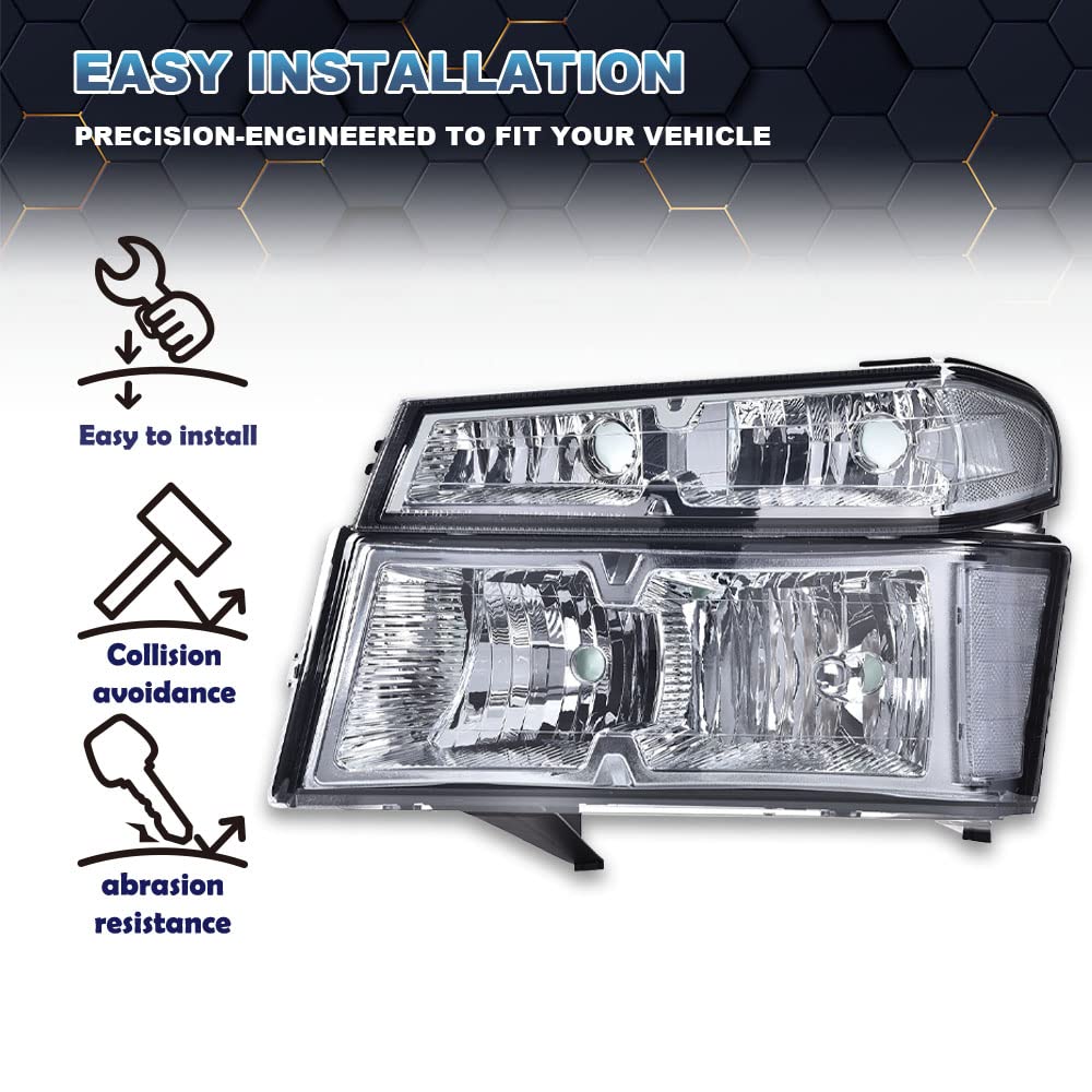 PIT66 Headlight Assembly Compatible with 2004-2012 Chevy Colorado/04-12 GMC Canyon/06 Isuzu i-280 i-350/2007-2008 Isuzu i-290 i-370 Smoke Lens Chrome Housing Clear Reflector Headlamps Accessories