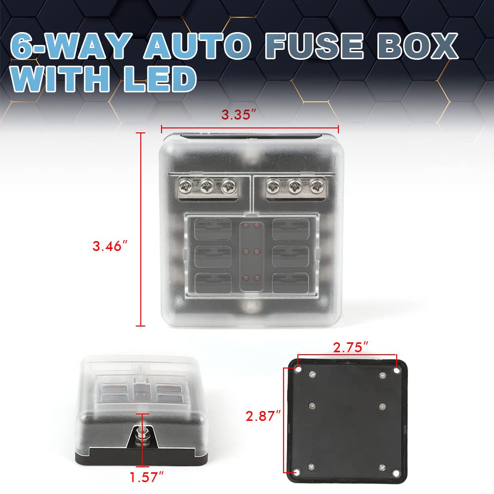 PIT66 6-Way Auto Blade Fuse Holder Box Block with LED Indicator for 12V 24V Car Marine