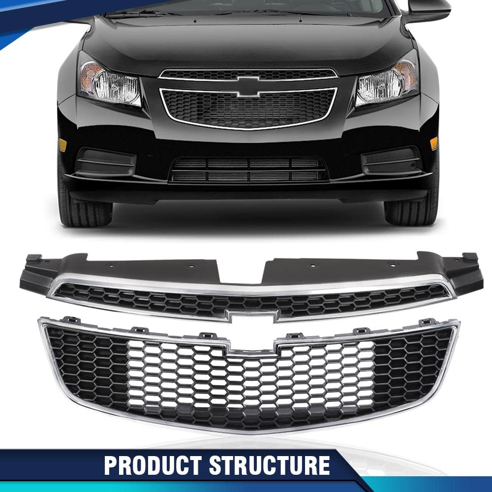 PIT66 Front Upper & Lower Grille Compatible with Chevy Cruze 2011-2014