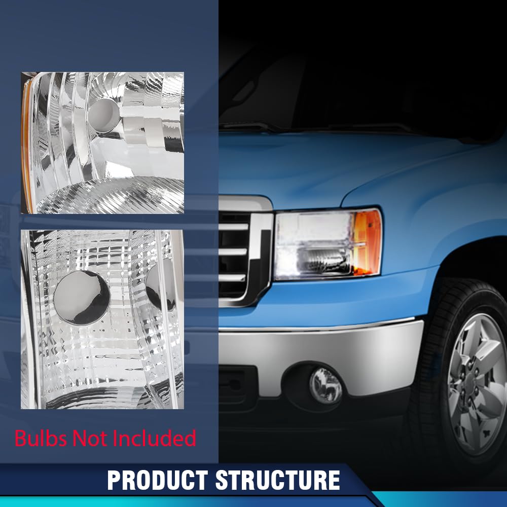 PIT66 Headlights Assembly Compatible with 2007-2013 GMC Sierra 1500 2500HD 3500HD Halogen Headlamps Accessories Driver & Passenger Side Clear Lens Amber Reflector faros delanteros