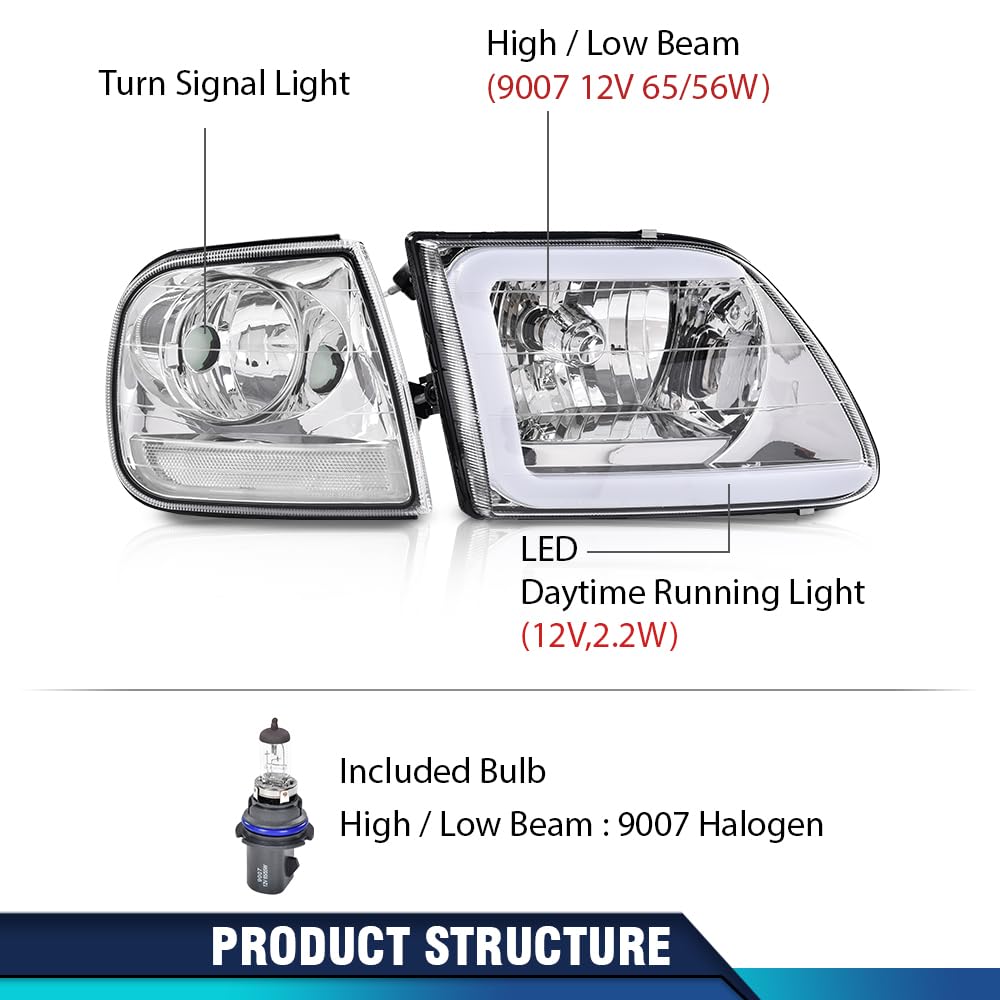 PIT66 LED DRL Headlight Assemblies Fit 1998-2003 Ford F150